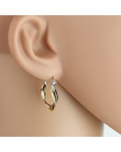 Contemporary Twisted & Polished Tri-Color Silver, Gold & Rose Tone Hoop Earrings