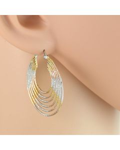 Contemporary Large Polished Tri-Color Silver, Gold & Rose Tone Hoop Earrings