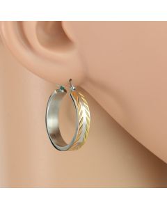 Timeless Polished Tri-Color Silver, Gold & Rose Tone Hoop Earrings with Contemporary Design