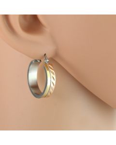 Contemporary Polished Tri-Color Silver, Gold & Rose Tone Hoop Earrings with UniqDesign