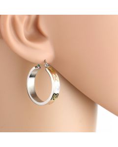 Contemporary Polished Tri-Color Silver, Gold & Rose Tone Hoop Earrings with Retro Design