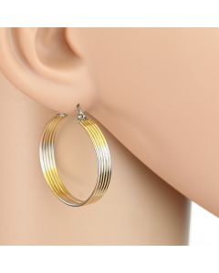 Classic Polished Tri-Color Silver, Gold & Rose Tone Hoop Earrings with Contemporary Styling