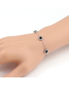 Delicate Designer Silver Tone Faux Onyx Bracelet with Sparkling Crystals