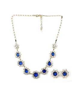 Magnificent Floral Inspired Faux Sapphire & Sparkling Crystal Necklace and Earring Set