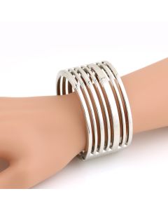 Sophisticated Multi-Layered Silver Tone Cuff Bangle Bracelet