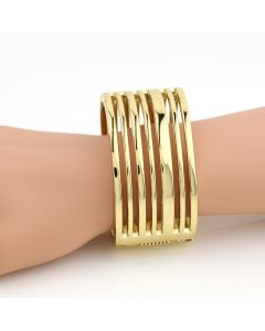 Sophisticated Multi-Layered Gold Tone Cuff Bangle Bracelet