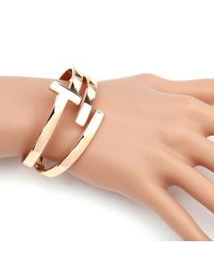 Contemporary Rose Gold Tone Hinged T-Bar Cuff Bangle Bracelet