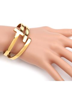 Contemporary Gold Tone Hinged T-Bar Cuff Bangle Bracelet