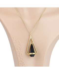 Contemporary Gold Tone Necklace with Multi Facetted Jet Black Crystal (Gold/Black)