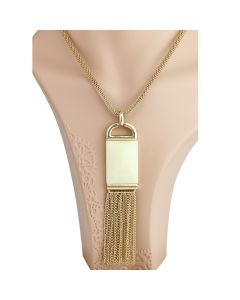 Designer Inspired Gold Tone Necklace with Agglomerated Stone and Stylish Tassels (Gold/Stone)