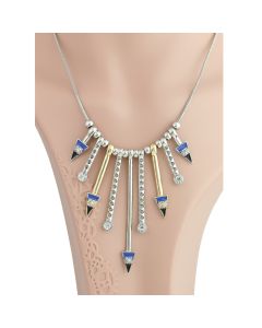 Striking Two Tone Necklace with Enamel Inlay & Sparkling Crystals (Two Tone Enamel)