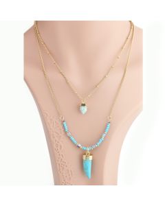 Eye Catching Gold Tone Necklace with Faux Turquoise & Beads (Gold/Turquoise)