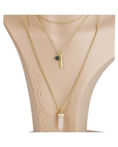 Stylish Multi-Strand Gold Tone Necklace with Cherry Blossom Pink Crystal (Gold/Stones)