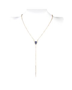 Simple & Elegant Y Style Gold Tone Designer Necklace with Cobalt BlAgglomerated Stone
