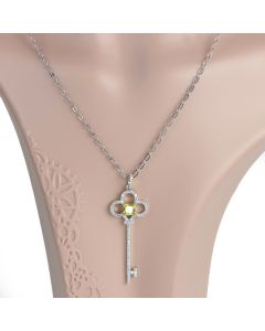  Designer Key Necklace with Striking Princess Cut Faux Canary Yellow Sapphire and Shimmering Sparkling Crystals (Key 1)