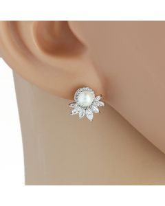 Sophisticated Silver Tone Earrings with Faux Pearl & Sparkling Crystals (Sophisticated 1)