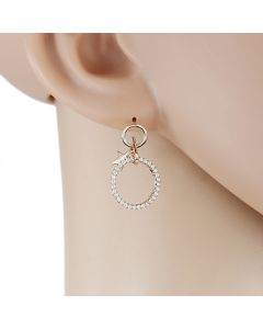 Unique Rose Gold Tone Designer Drop Earrings with a Delicate Dangling Star Charm and Sparkling Crystals (Rose Star)