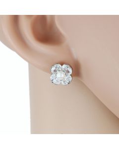 Classic Floral Inspired Silver Tone Faux Pearl Designer Earrings with Oval Cut Sparkling Crystals (Floral 1)