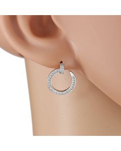 Unique Designer Open Circle Silver Tone Earrings with Sparkling Crystals (Silver Sparkler)