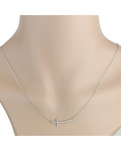 Contemporary Sideways Cross Necklace with Twinkling Sparkling Crystals in a Silver Tone Setting (Side Cross)