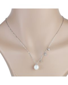 Unique Silver Tone Designer Necklace with Faux White Sapphire & Pearl Combination (Pearl 4)