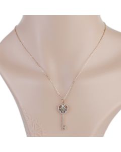 Trendy Rose Gold Tone Designer Necklace with a Faux Canary Yellow Sapphire Center and Sparkling Crystals (Rose Key)