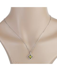 Silver Tone Solitaire Necklace with Canary Yellow Faux Sapphire and Twinkling Sparkling Crystals in a Clover Design (Canary Yellow Show Stopper)
