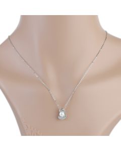 Stylish Designer Necklace with Faux Pearl and Sparkling Crystals in a Silver Tone Setting (Pearl 6)
