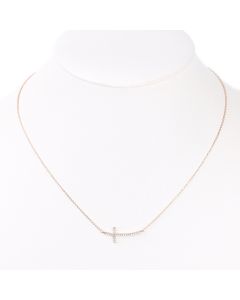 Contemporary Sideways Cross Necklace with Twinkling Sparkling Crystals in a Rose Gold Tone Setting (Rose Cross)