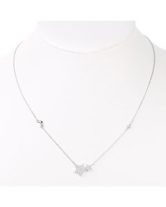 Delicate Silver (White Gold) Tone Star & Moon Necklace with Embedded Sparkling Crystals (Silver Stars)