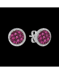 Designer Multi Stone Ruby & Diamond Halo Earrings