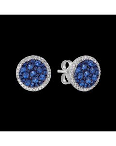Designer Multi Stone Sapphire & Diamond Halo Earrings