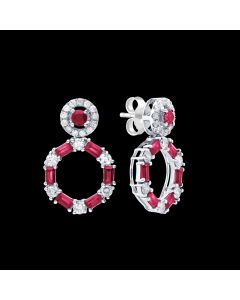 Designer "Circle of Love" Diamond & Ruby Drop Earrings