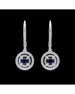 Designer "Circle of Blossoming Love" Diamond Halo & Sapphire Earrings