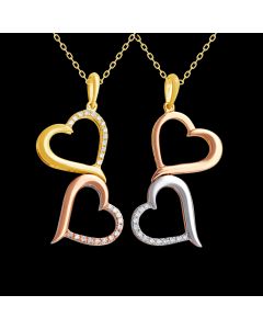 UE22- Designer Reversible Diamond Heart Pendant Necklace