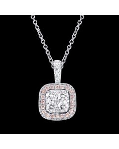 Custom Made Designer Diamond Pendant Necklace with a Dazzling Halo of Pink Sapphires