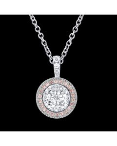 Custom Made Designer Diamond Pendant Necklace with a Dazzling Halo of Pink Sapphires