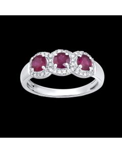 Designer Three Stone Ruby & Diamond Ring