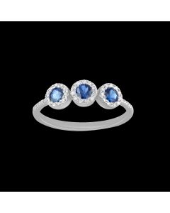 Delicate Designer Three Stone Sapphire & Diamond Ring