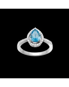 Designer Tear Drop Swiss Blue Topaz & Diamond Halo Ring