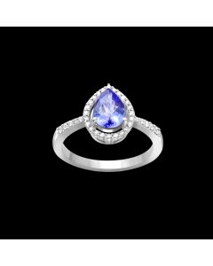 Designer Tear Drop Tanzanite & Diamond Halo Ring