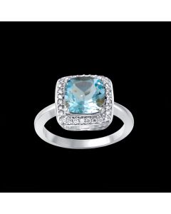 Stylish Designer Swiss Blue Topaz & Diamond Halo Ring